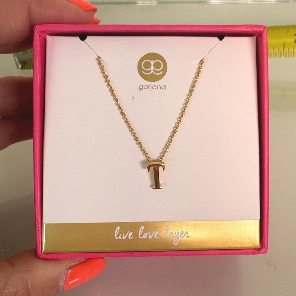 Gorjana Bespoke Initial Necklace Gold Tone Letter T Pendant New in Box